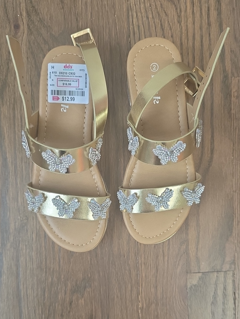 Link Girls Gold Butterfly Strap Sandals with Beaded Accents